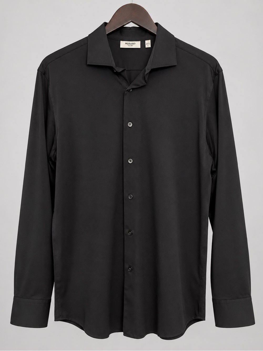 Murano Black Long Sleeve Stretch Button-Up Dress Shirt